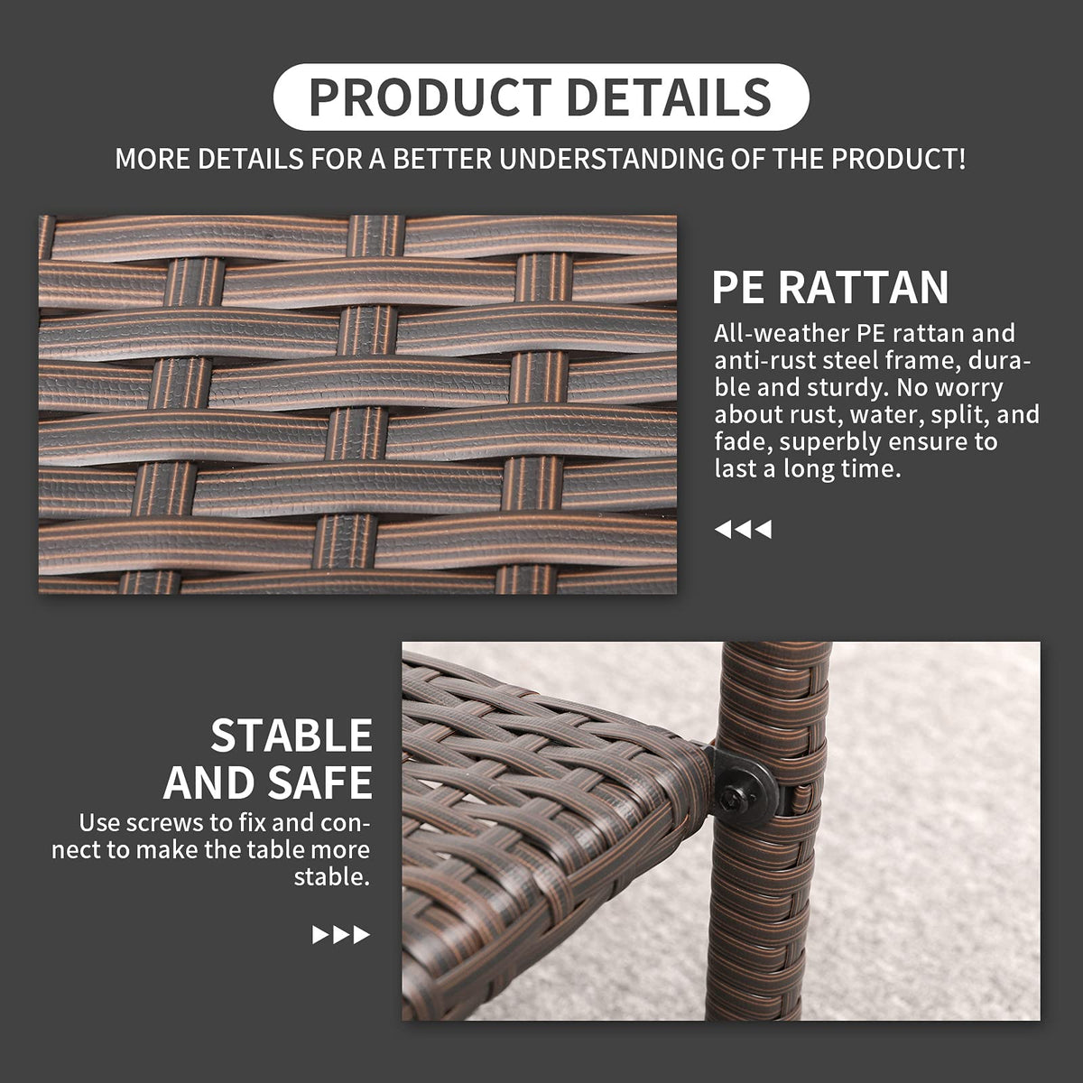 Outdoor PE Wicker Side Table with Glass Top I86818