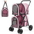 Double Pet Stroller with 2 Detachable Carrier Bags Pink H904