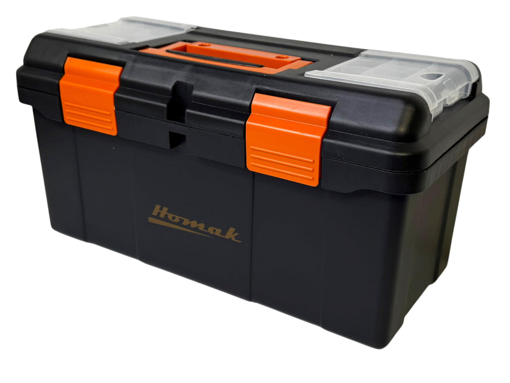 Plastic Tool Box with Tray and Dividers, Black, 19.25 Inches Z255553