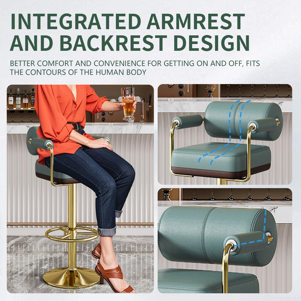 Set of 2 Green Adjustable PU Leather Bar Stools Q67393