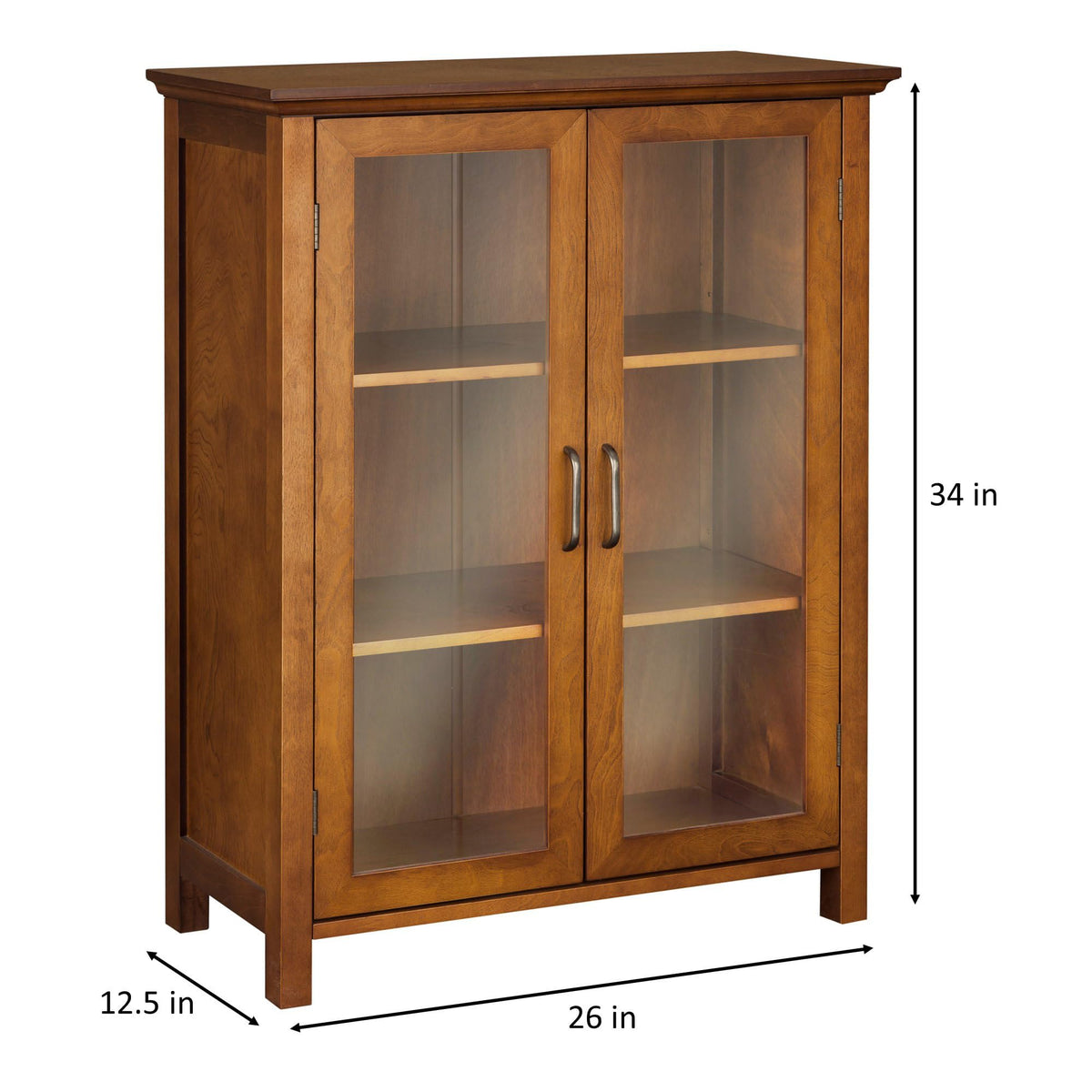 Wooden Freestanding Floor Cabinet with 2 Adjustable Shelves and 2 Glass Paneled Doors I295
