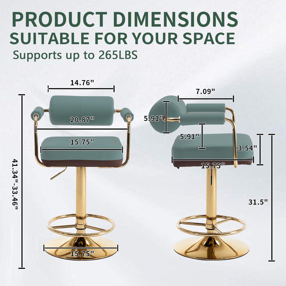 Set of 2 Green Adjustable PU Leather Bar Stools Q67393