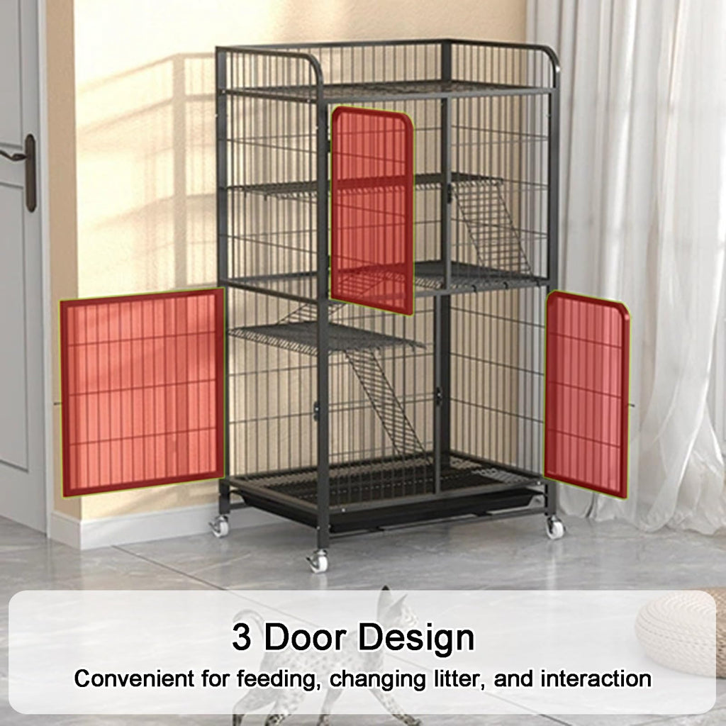 4 Tiers Metal Wire Cat Cage with Wheels A444