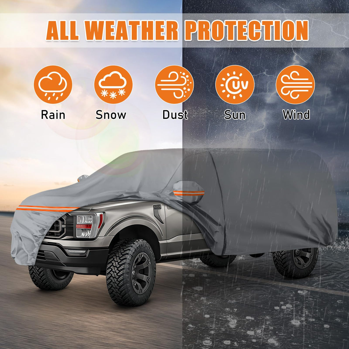 Waterproof Truck Cover for CrewCab 5.5/5.7/5.8 ft with Camper Shell Topper O474272