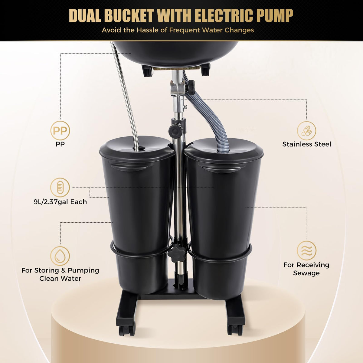 Black Portable Shampoo Bowl with 2 Bucket D92794