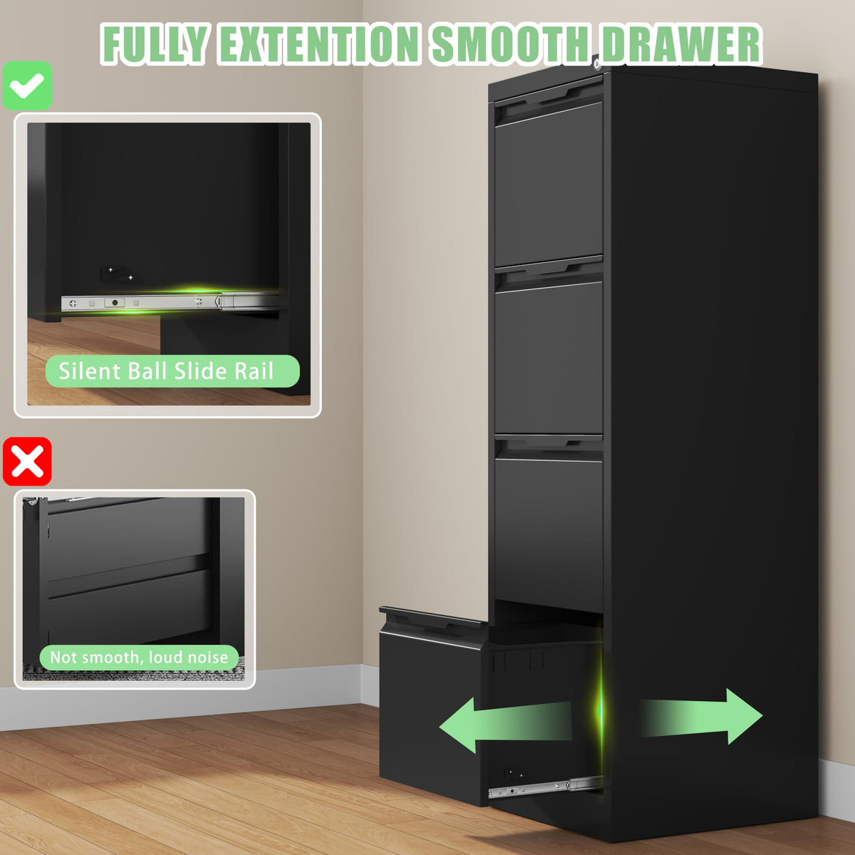 Black 4 Drawer Metal File Cabinet with Lock V662
