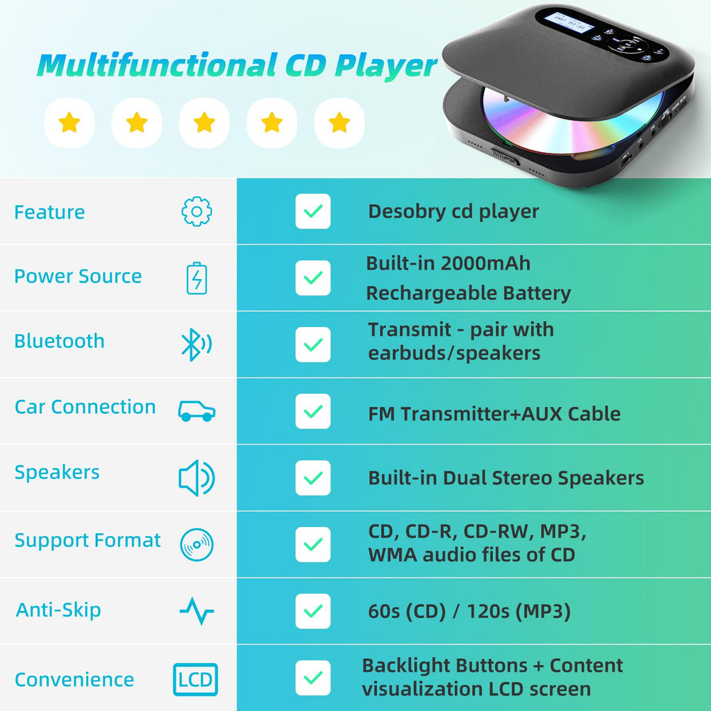 Portable CD Player with Bluetooth T621783