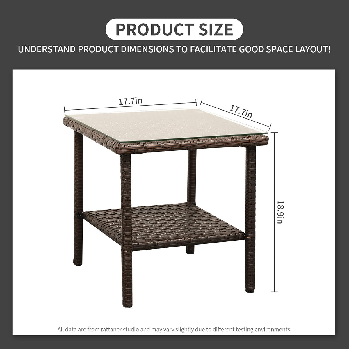 Outdoor PE Wicker Side Table with Glass Top I86818