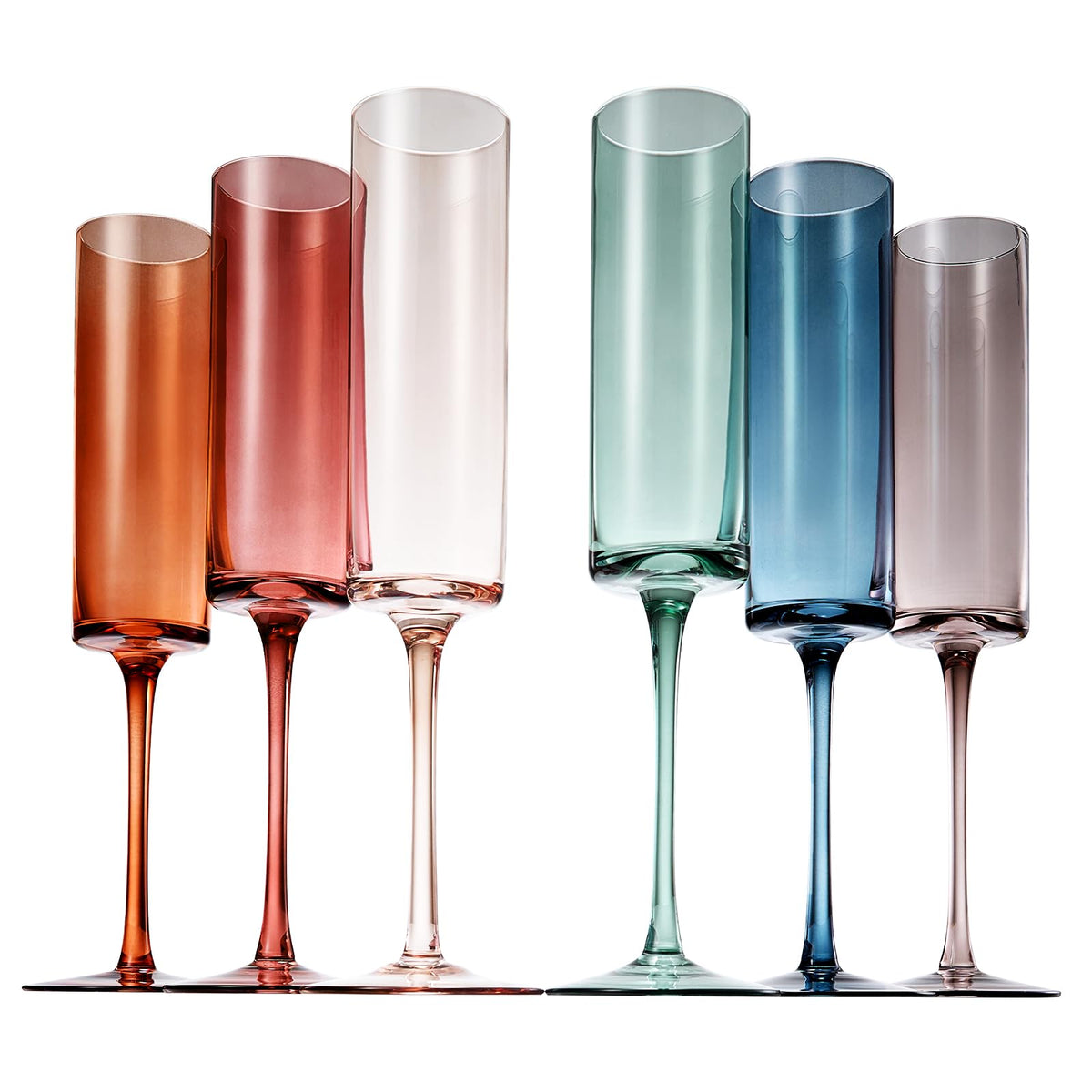 Colored Champagne Flute Stemmed Glasses Set of 6 6oz D91142
