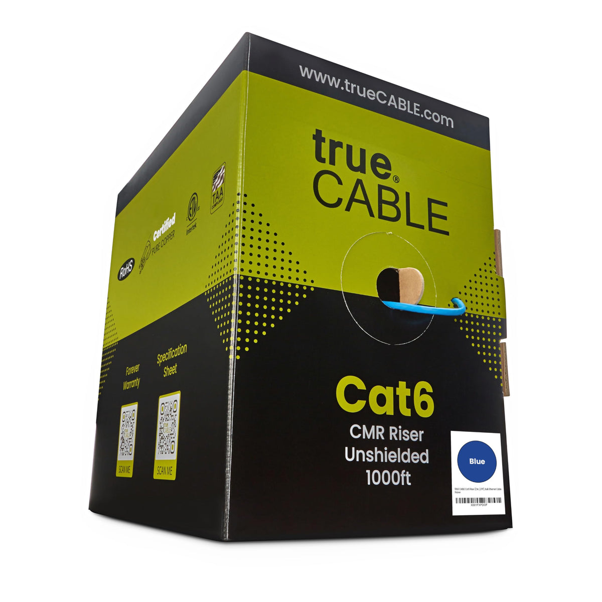 Blue 1000ft Cat6 Riser UTP Bulk Ethernet Cable R318