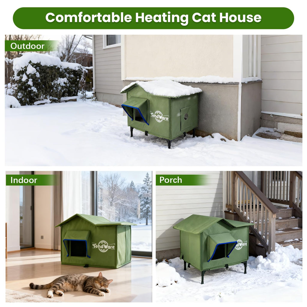 Heated Outdoor Cat House with Elevated Base W845775