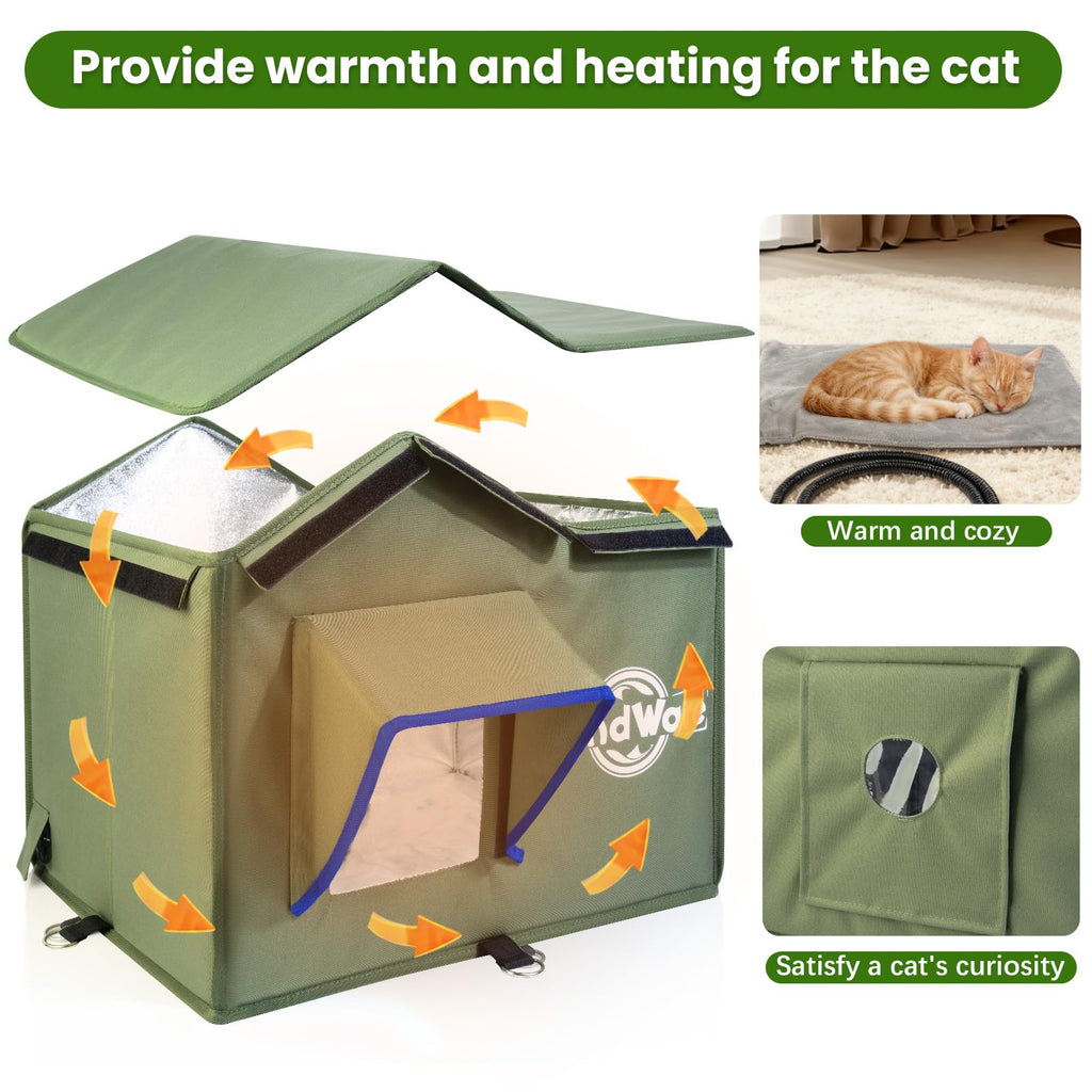 Heated Outdoor Cat House with Elevated Base W845775