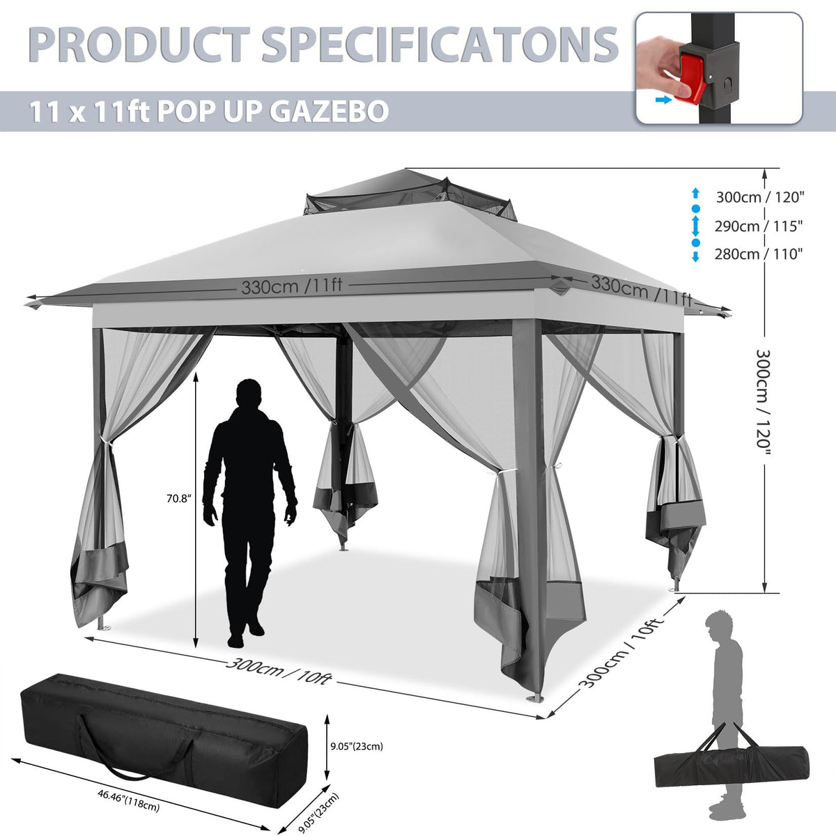 11x11 Pop Up Gazebo Canopy Tent with Mosquito Net F41495