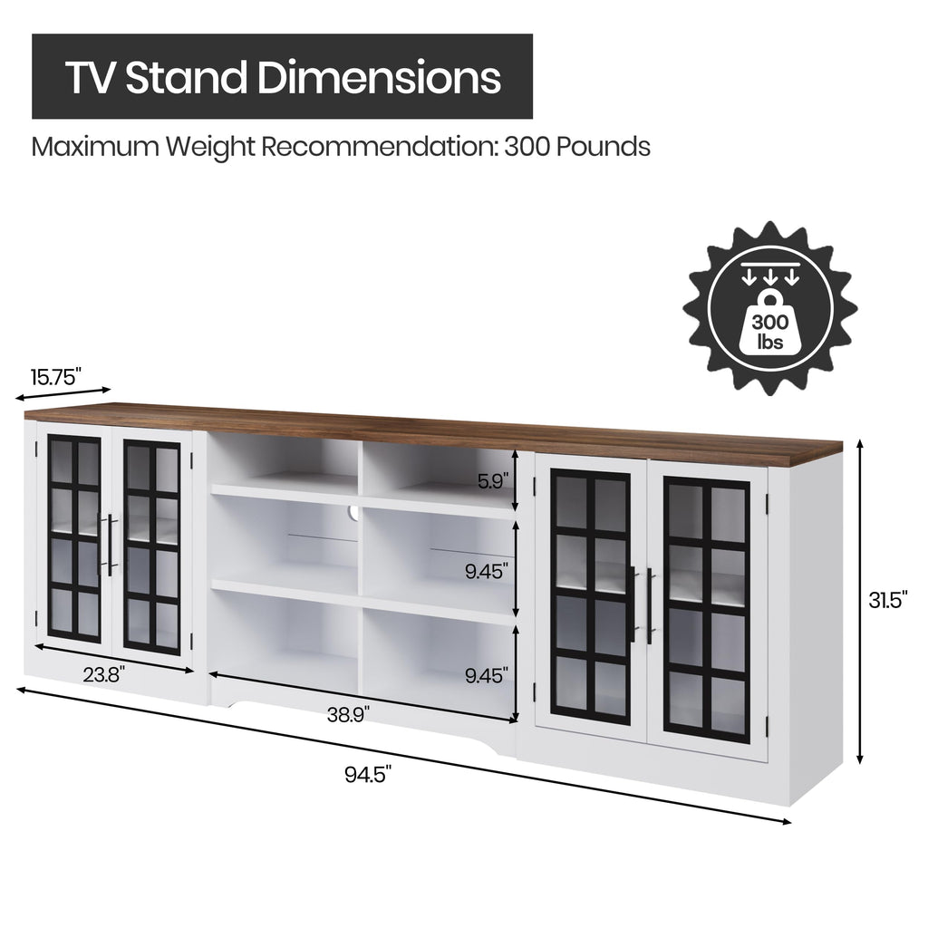 White TV Stand with Storage Cabinet and 3-Tier Open Shelves F61518