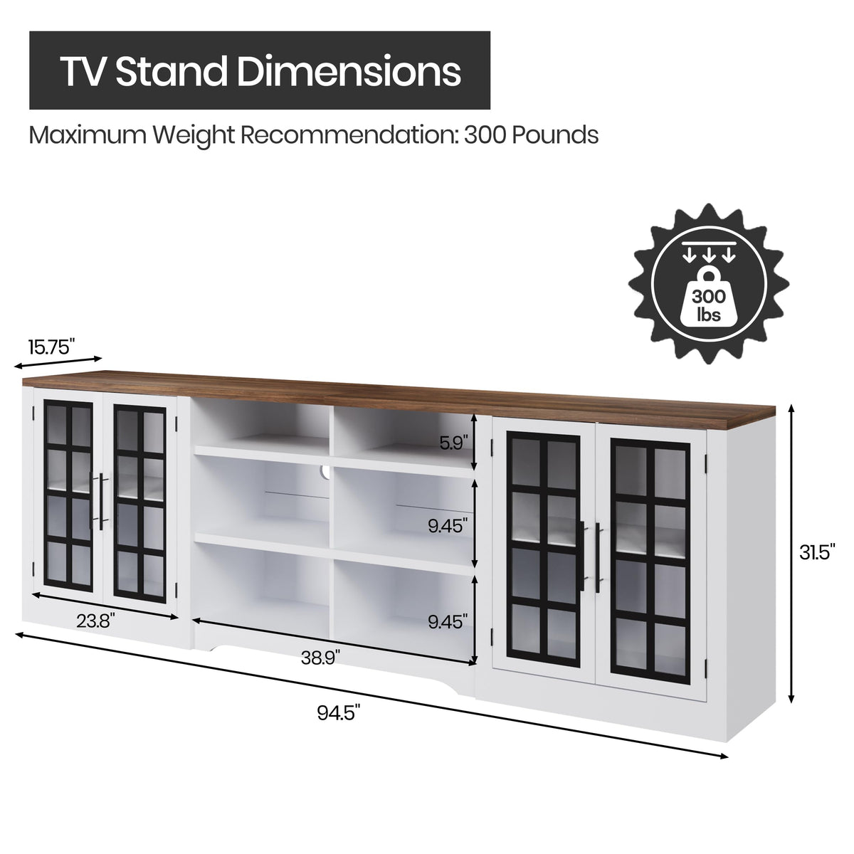 White TV Stand with Storage Cabinet and 3-Tier Open Shelves F61518