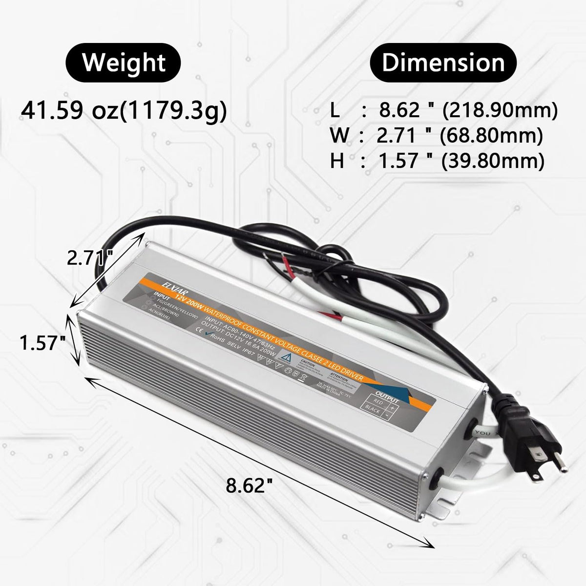 200W 12V IP67 LED Power Supply Driver C699