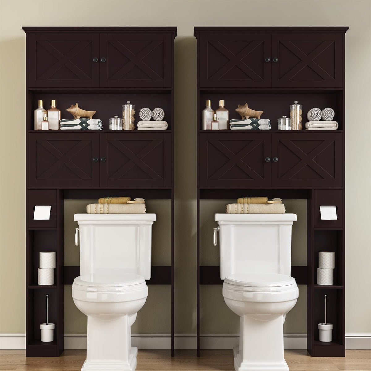 Over The Toilet Storage Cabinet with Doors & Paper Holder H7614