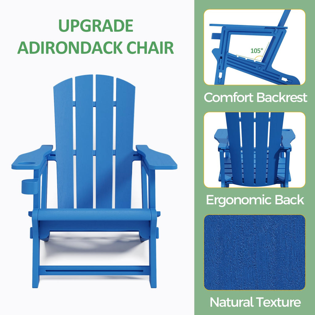 Klein Blue Plastic Adirondack Chairs Set of 2 with Cup Holder W6062