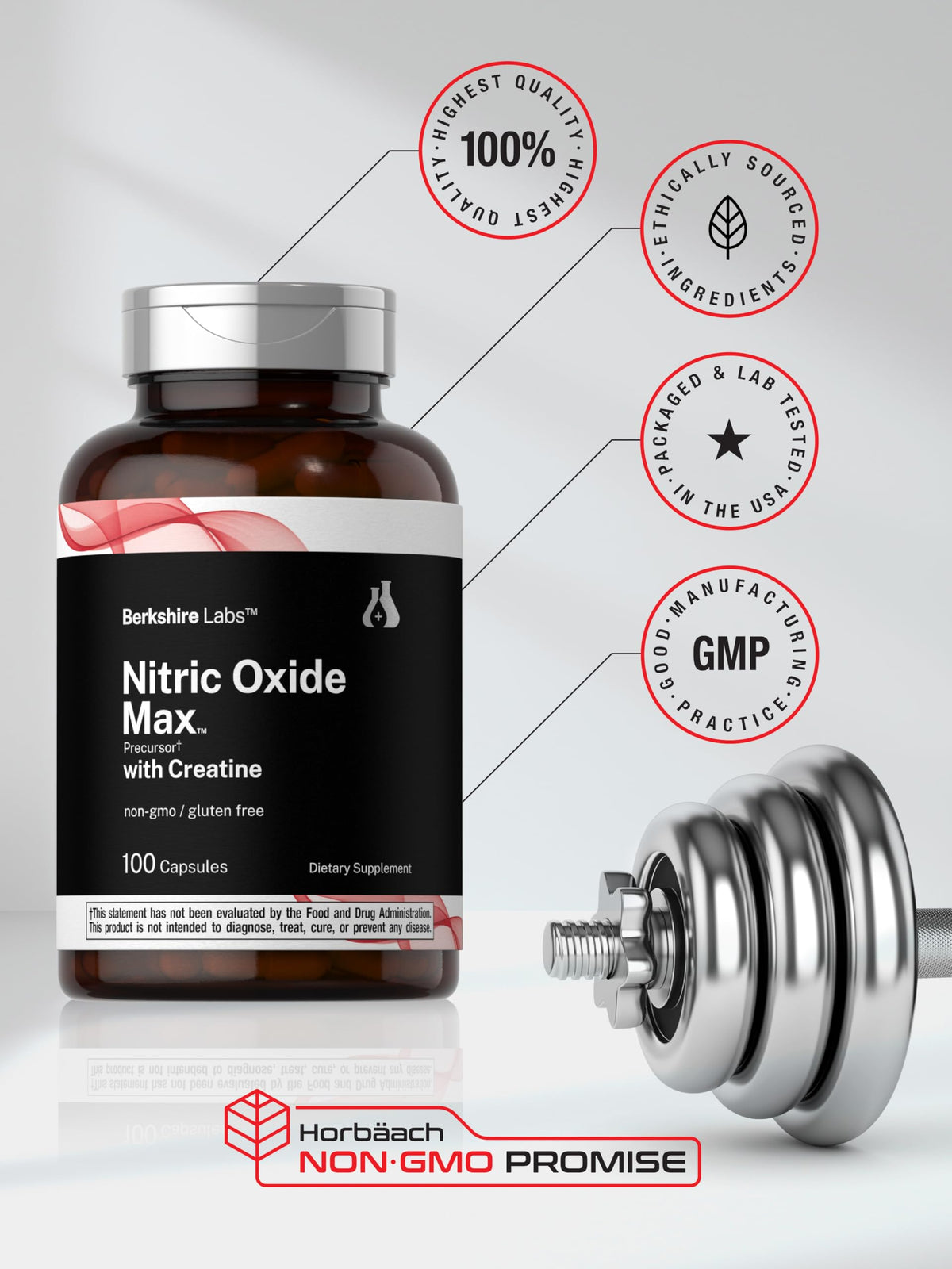 Nitric Oxide Supplement with Creatine Monohydrate 100 Capsules S769242