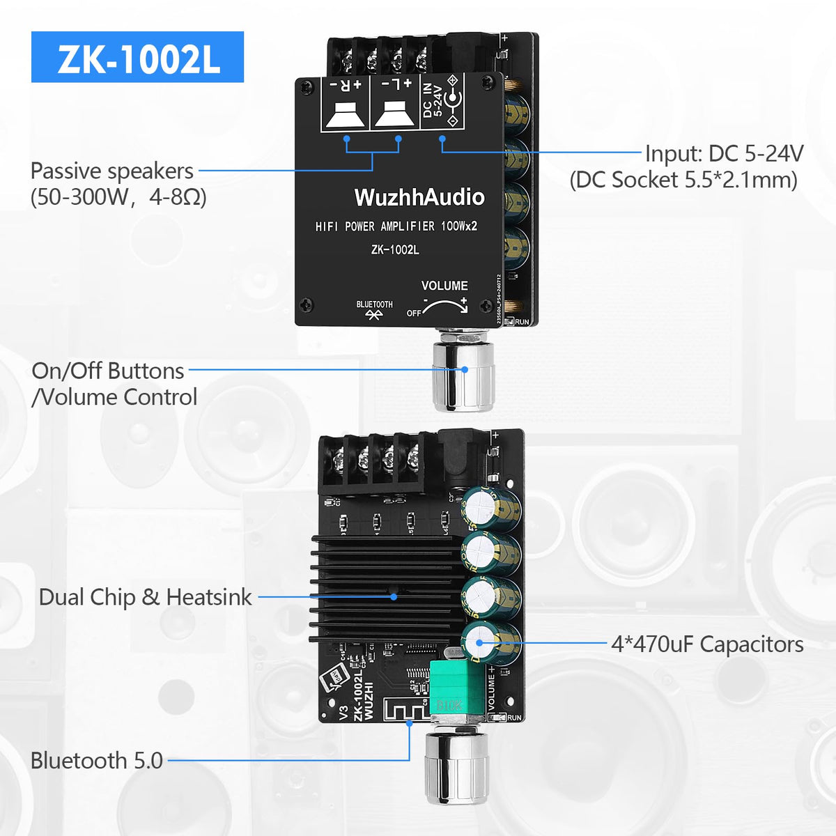 200W Audio Power Amplifier Board with Bluetooth and AUX Inputs E20531