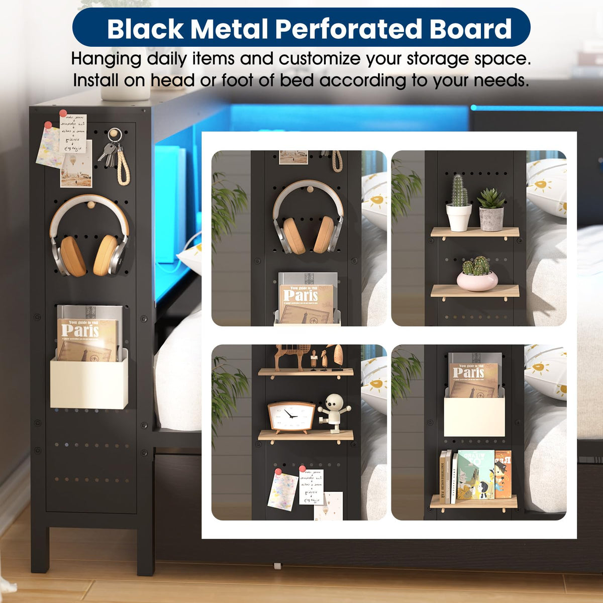 Twin Size Metal Corner Bed Frame with Storage Bookcase Headboard J96005