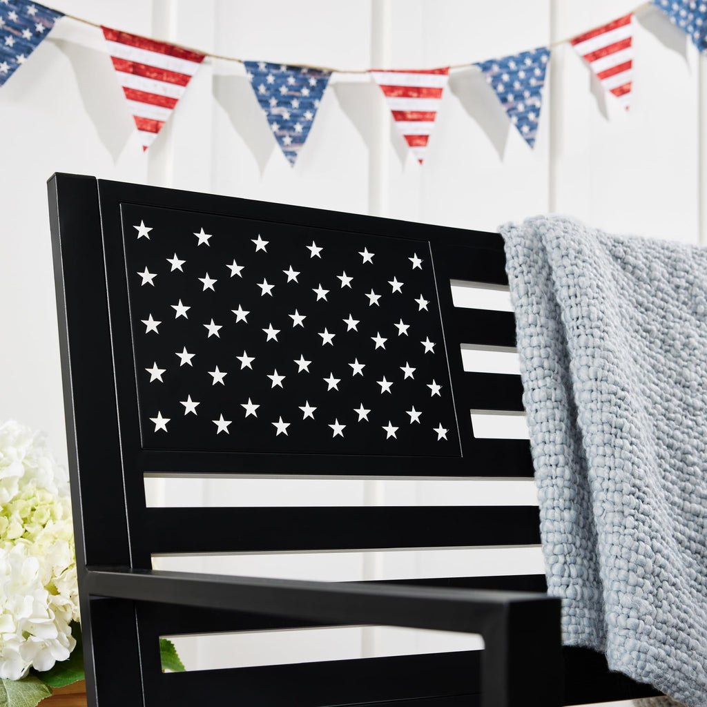 2-Person Steel Indoor/Outdoor Bench with American Flag, 790lb Capacity - Black S86507