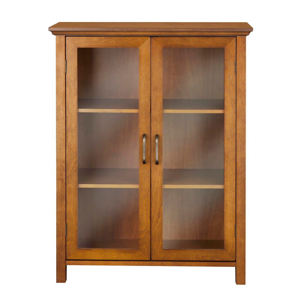 Wooden Freestanding Floor Cabinet with 2 Adjustable Shelves and 2 Glass Paneled Doors I295