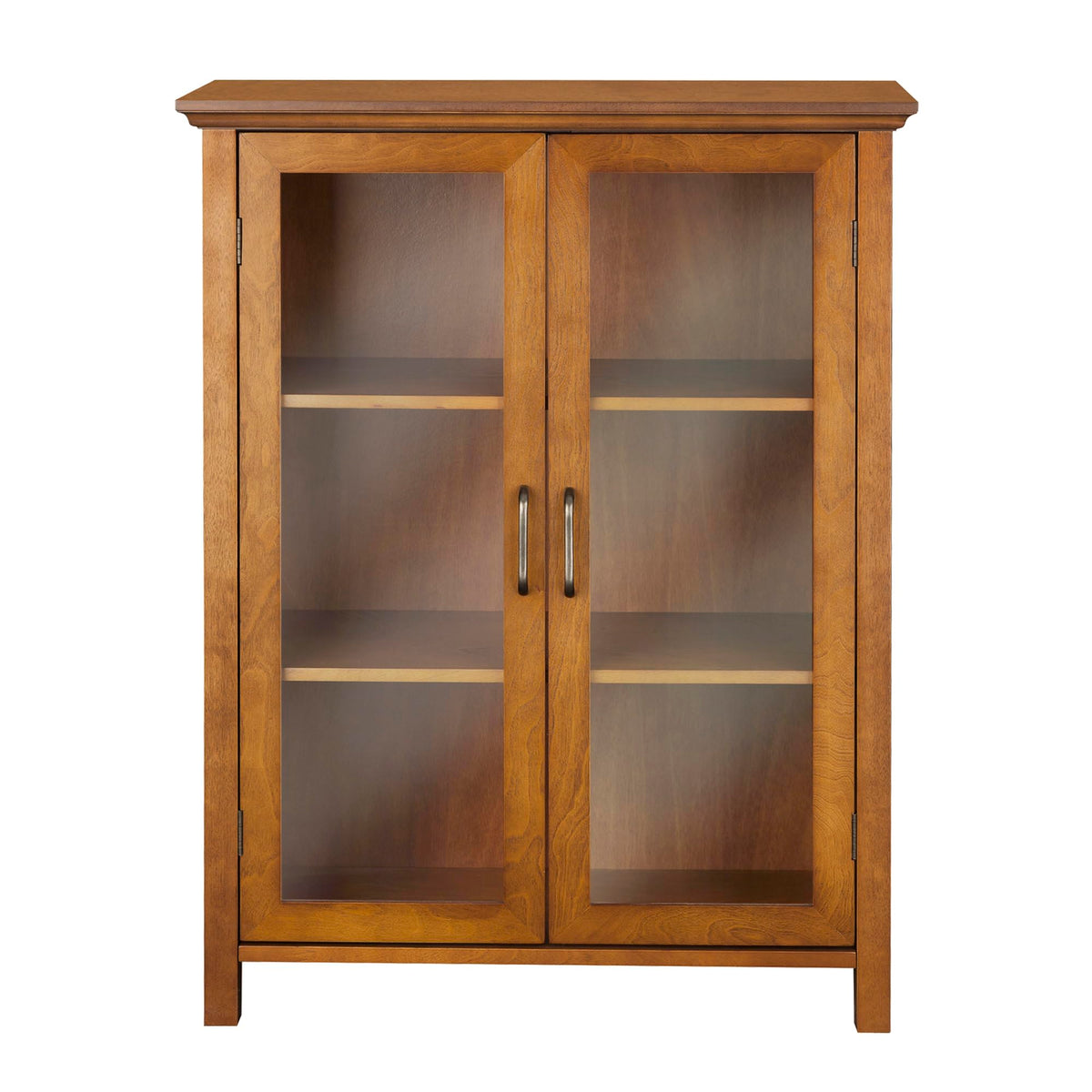 Wooden Freestanding Floor Cabinet with 2 Adjustable Shelves and 2 Glass Paneled Doors I295