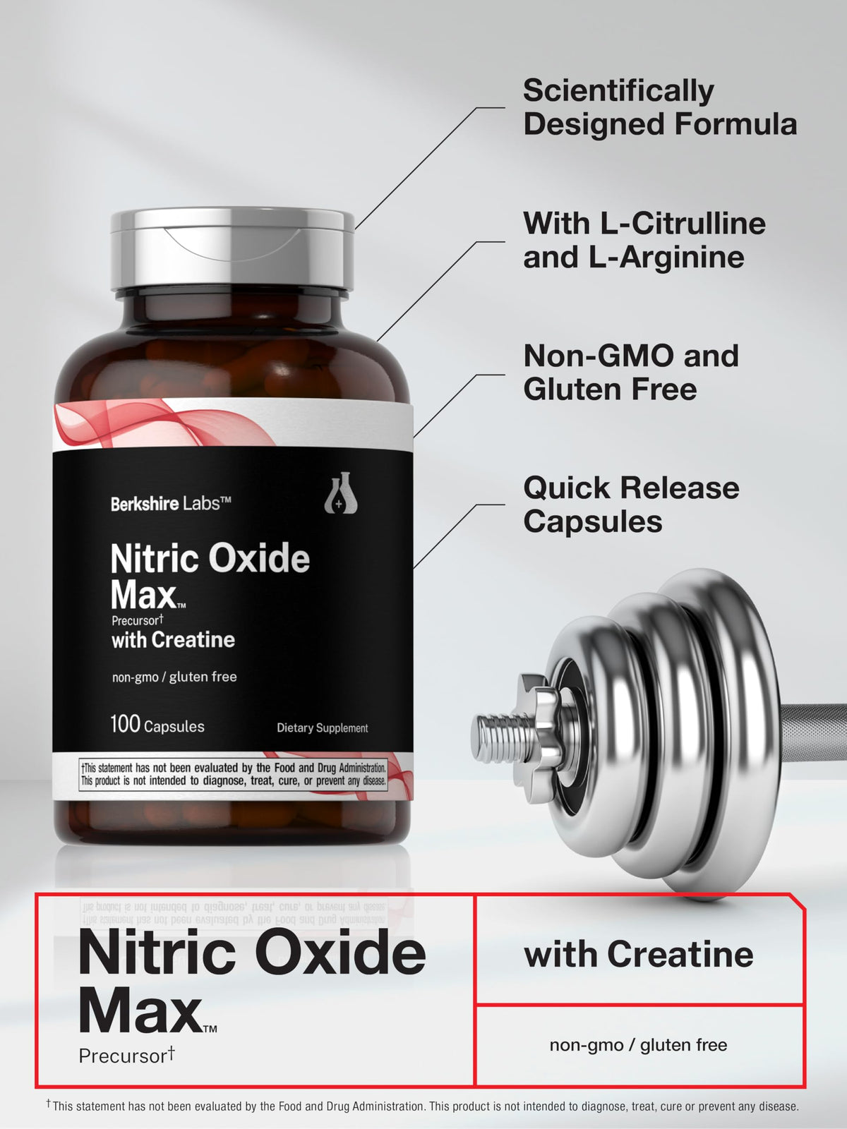 Nitric Oxide Supplement with Creatine Monohydrate 100 Capsules S769242