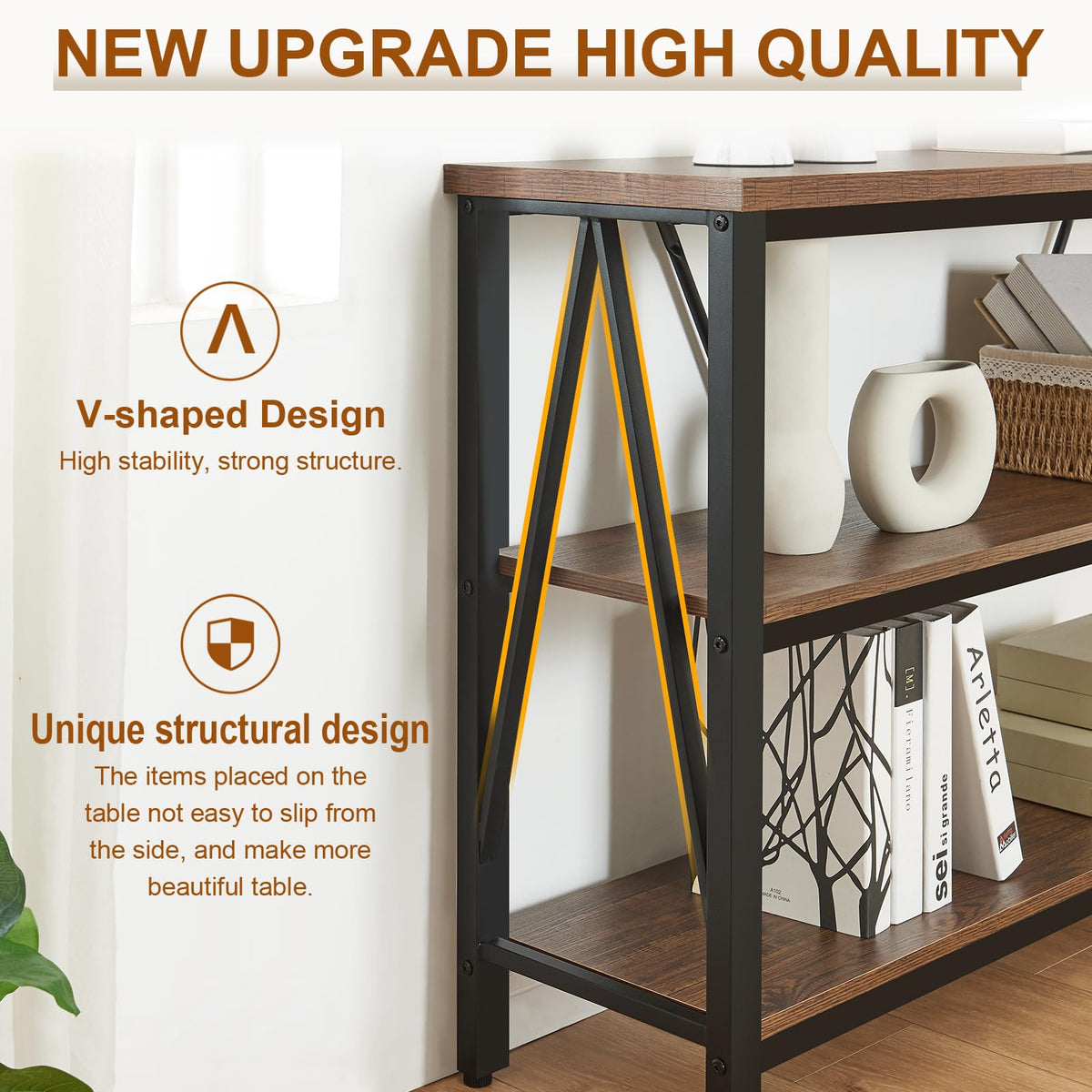 Brown 3 Tier Console Table with Open Shelves L634