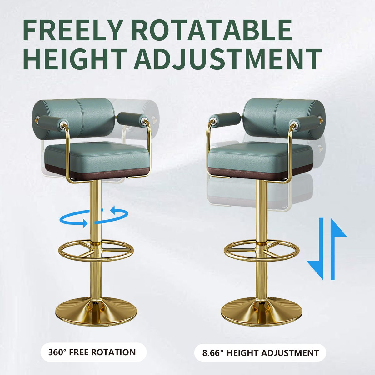 Set of 2 Green Adjustable PU Leather Bar Stools Q67393