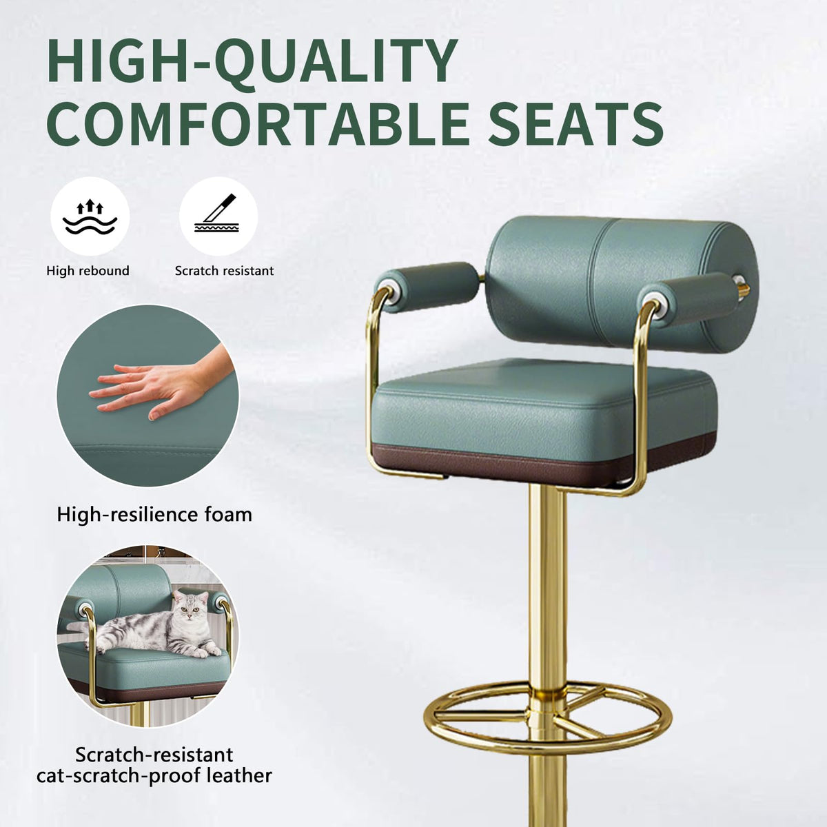 Set of 2 Green Adjustable PU Leather Bar Stools Q67393