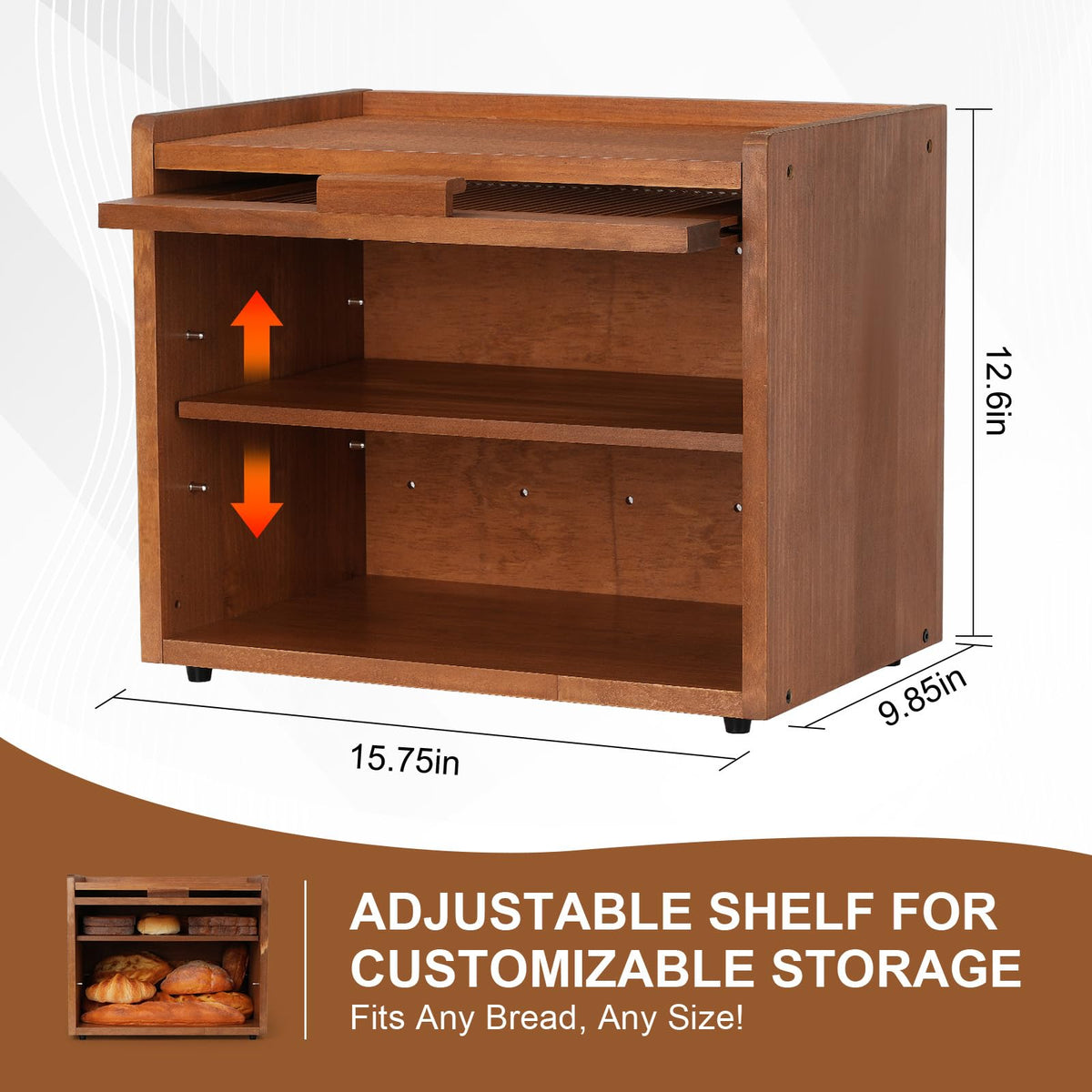 Brown 2 Tier Wooden Bread Box A619563