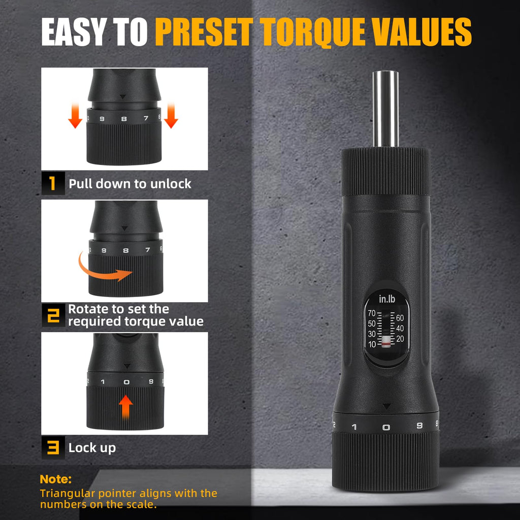 Torque Screwdriver with 12 Pieces Interchangeable Bits 1/4" Drive Black P93173