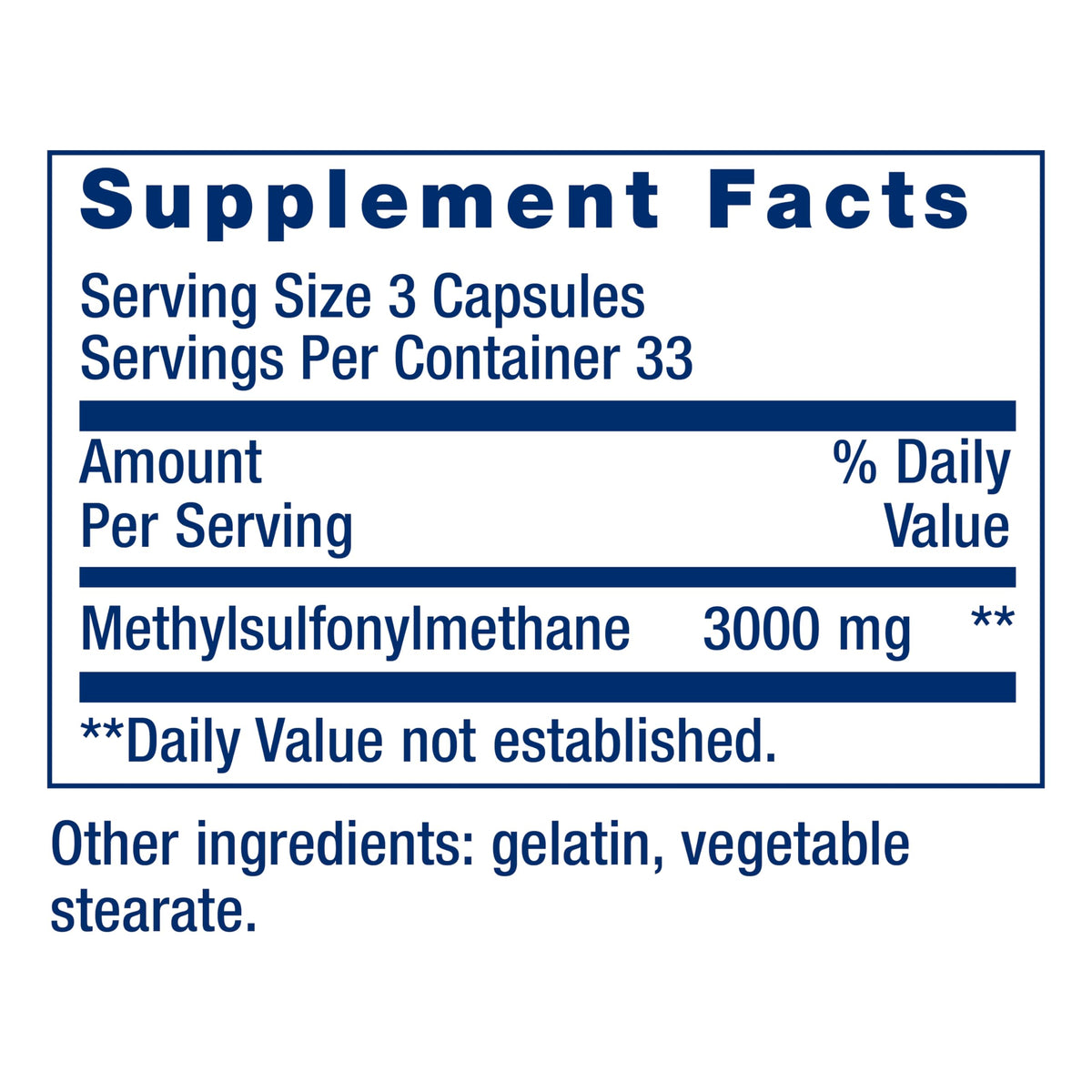 MSM 1000 mg 100 Capsules H71872