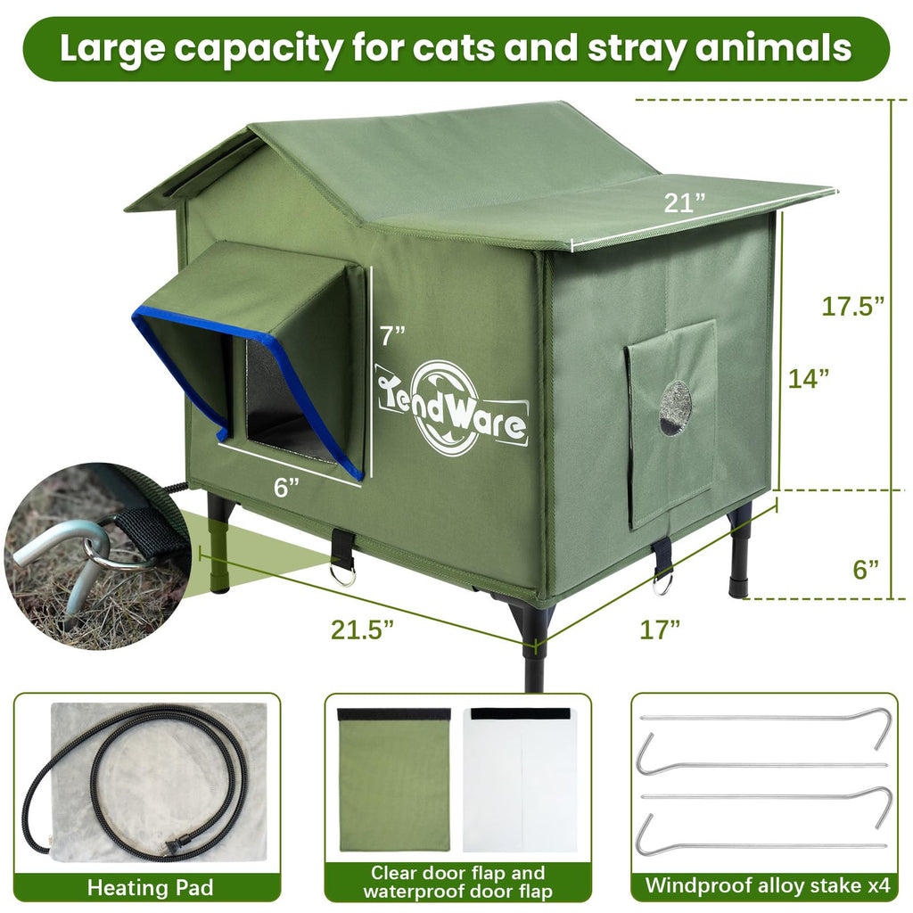 Heated Outdoor Cat House with Elevated Base W845775