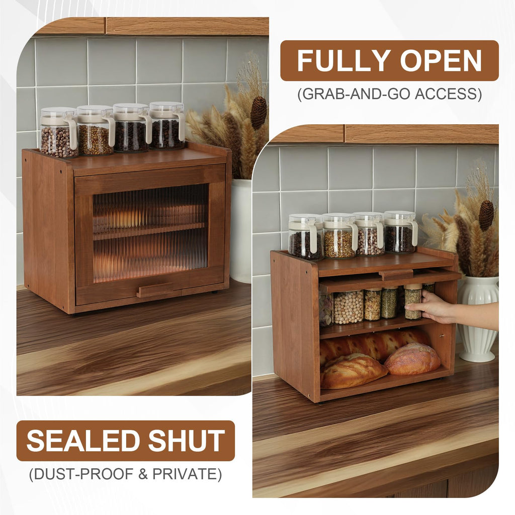 Brown 2 Tier Wooden Bread Box A619563