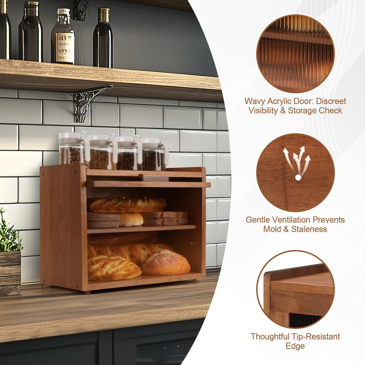 Brown 2 Tier Wooden Bread Box A619563