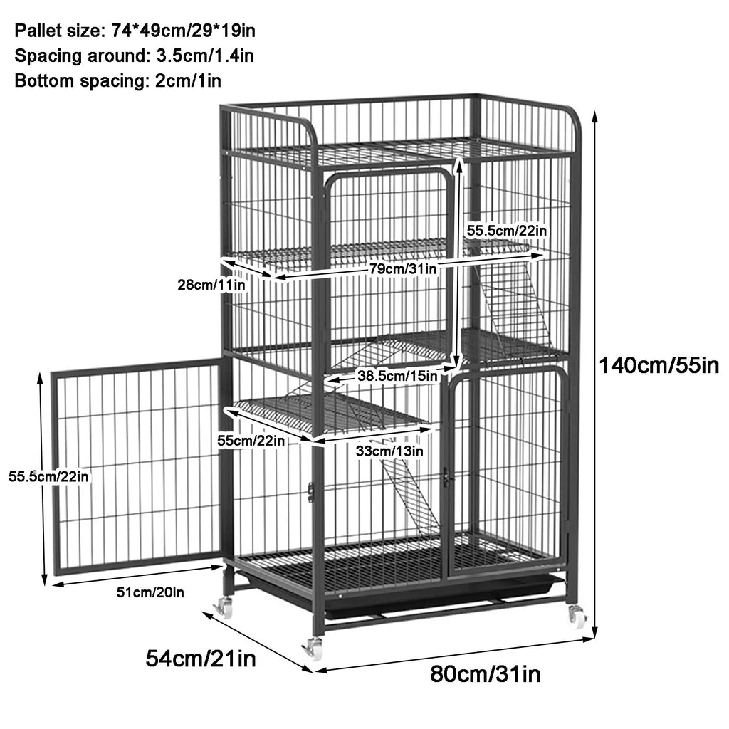 4 Tiers Metal Wire Cat Cage with Wheels A444