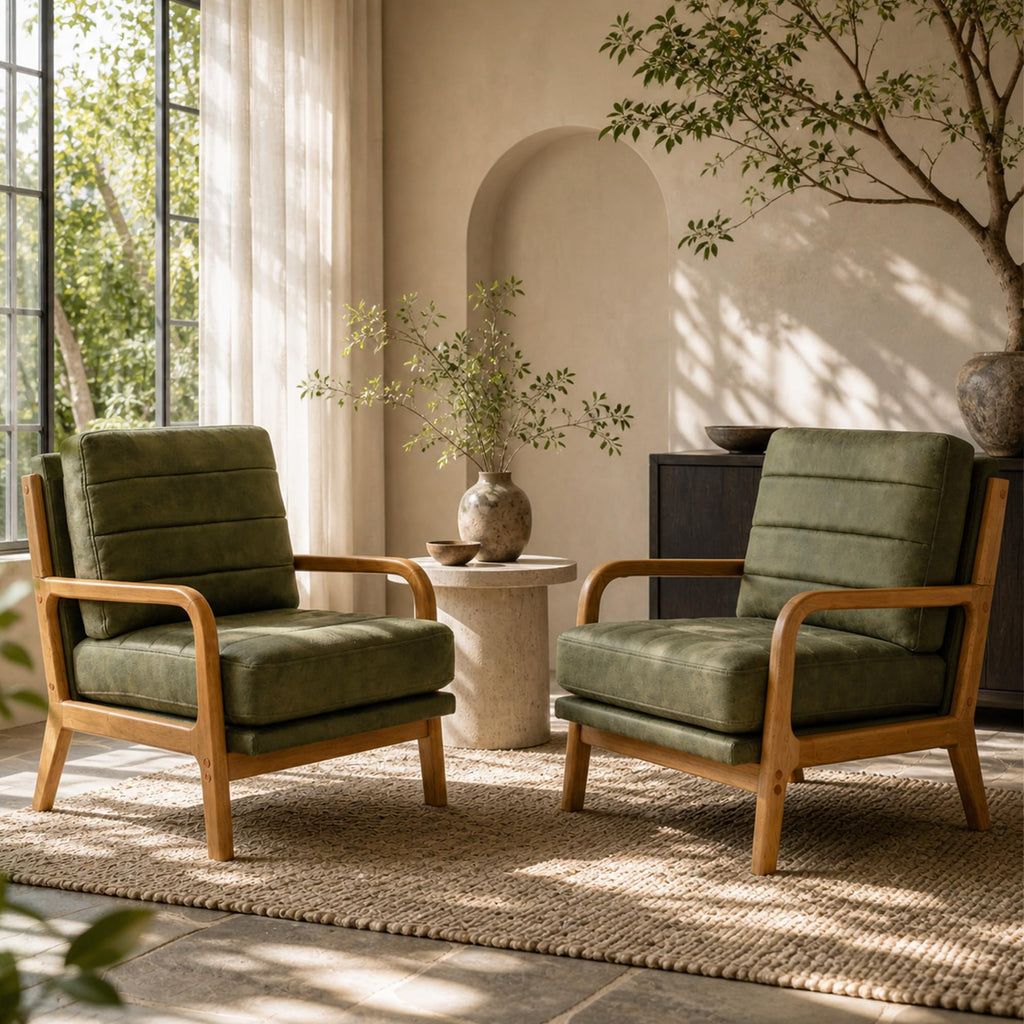 Mid-Century Modern Accent Chair Set of 2 Green P300