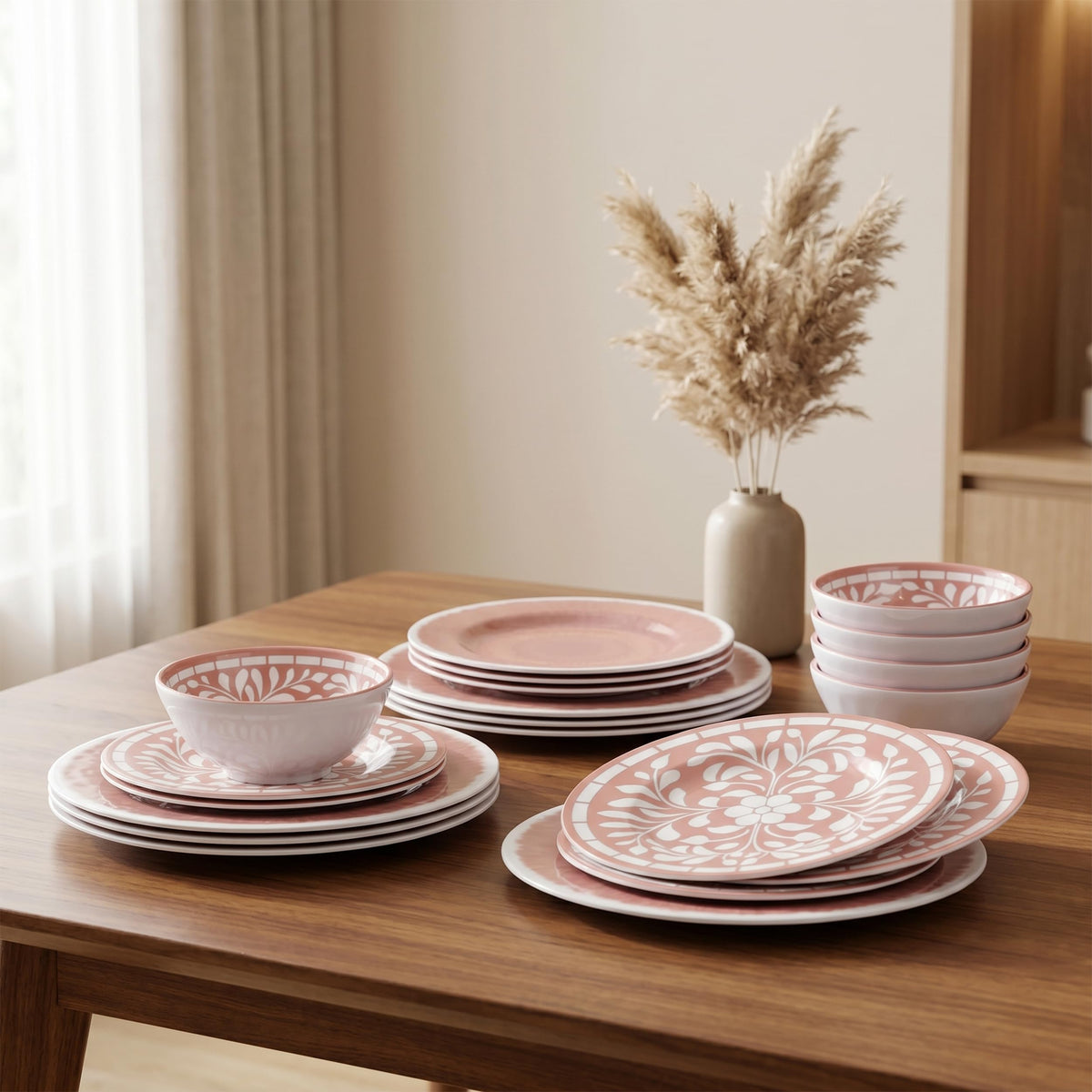 12 Pcs Light Pink Melamine Dinnerware Set Y486450