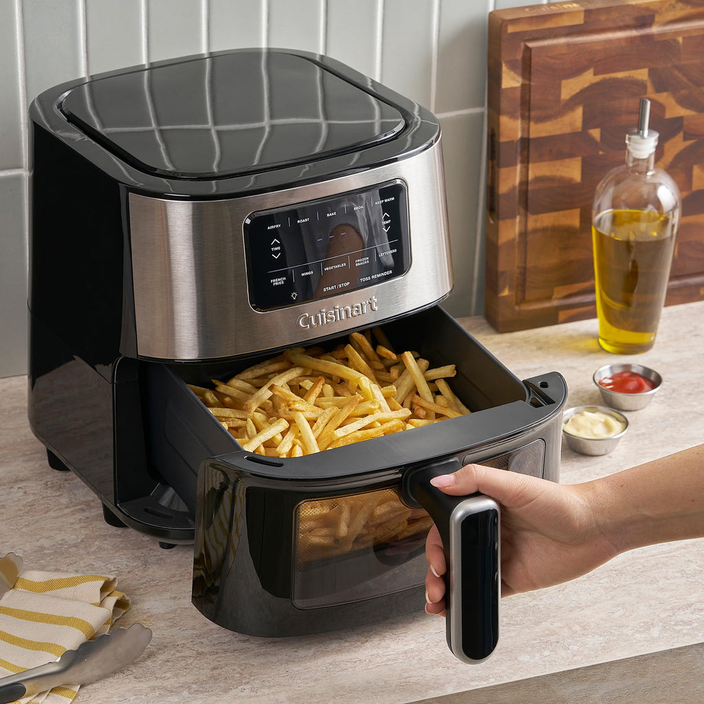 6-Quart Air Fryer with 5 Cooking Functions, Stainless Steel & Black I816