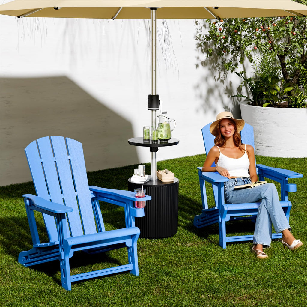 Klein Blue Plastic Adirondack Chairs Set of 2 with Cup Holder W6062