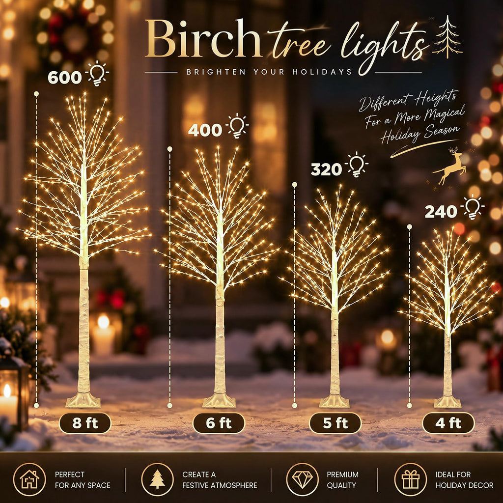 4 Pack Lighted Birch Tree M31814