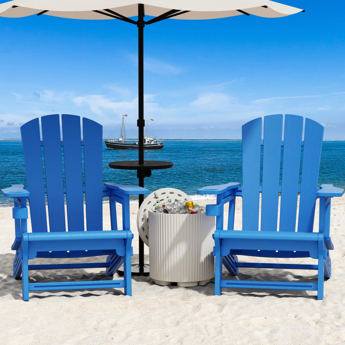 Klein Blue Plastic Adirondack Chairs Set of 2 with Cup Holder W6062