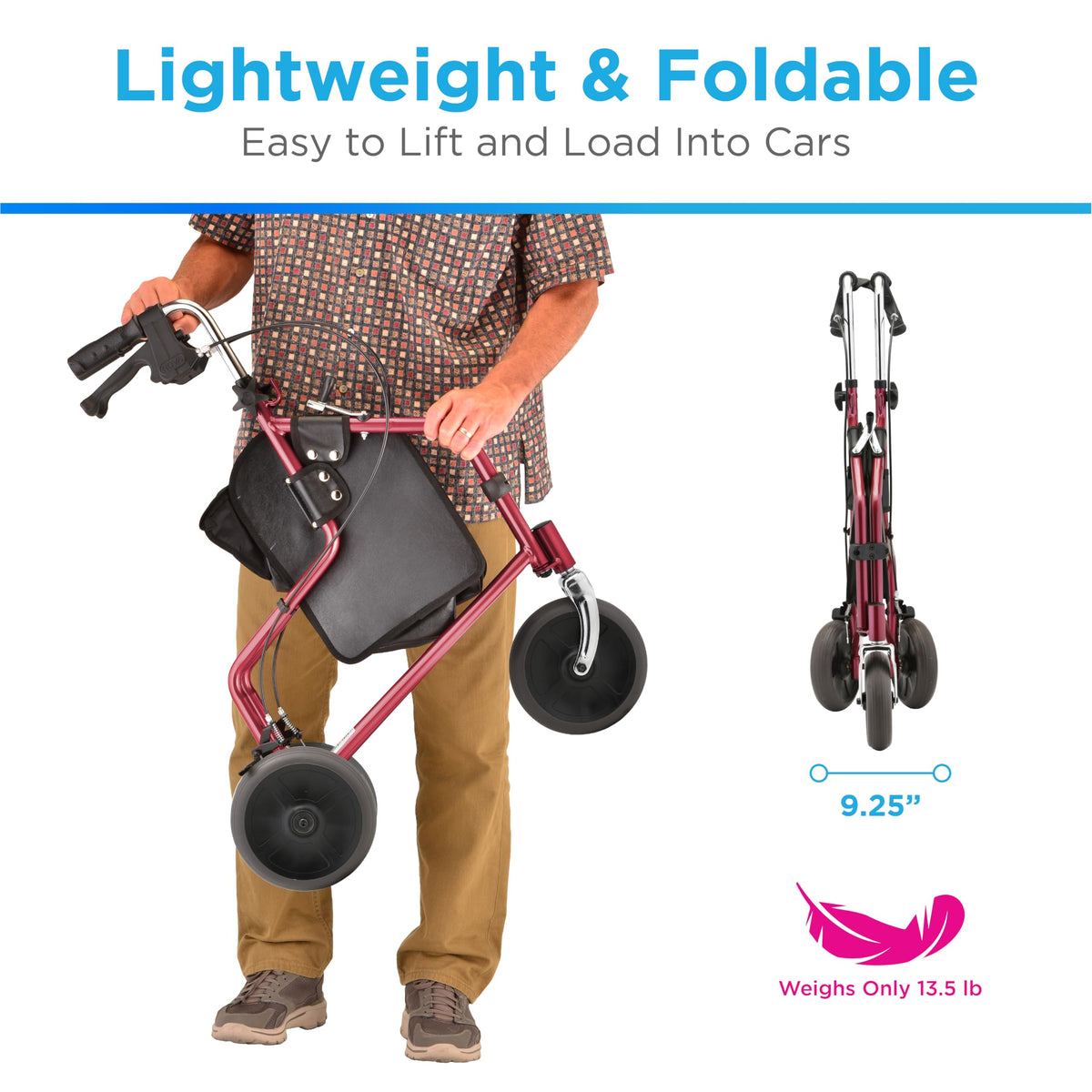 Folding 3-Wheel Walker with Tray Basket Pouch Cup Holder Z86715