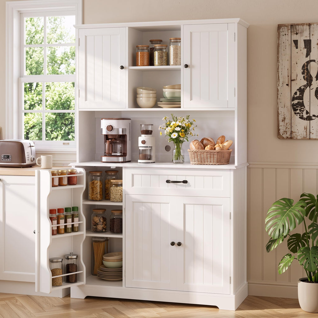 Tall White Kitchen Storage Cabinet with Door and Shelves G7934