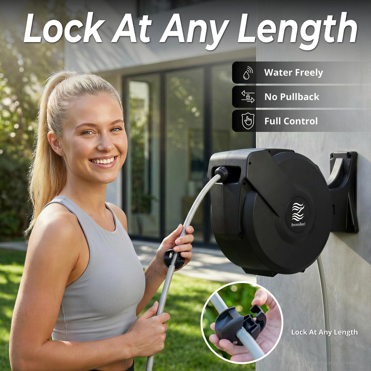 5/8 in x 100 ft Retractable Garden Hose Reel with 10 Patterns Nozzle R610009