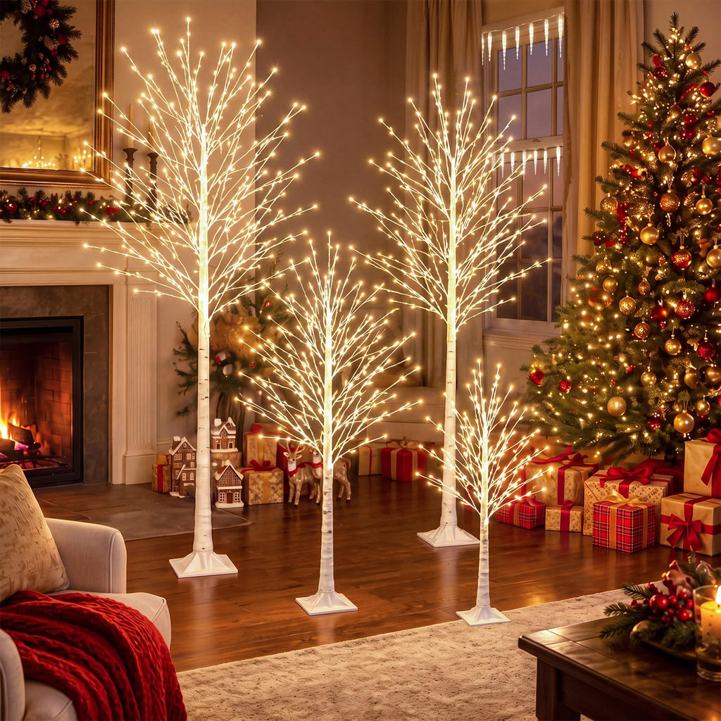 4 Pack Lighted Birch Tree M31814