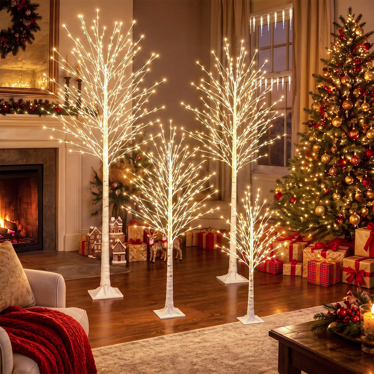 4 Pack Lighted Birch Tree M31814